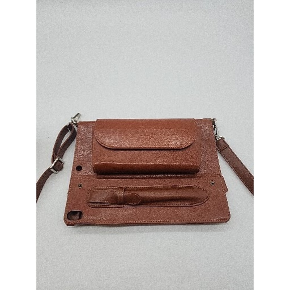 Brown Faux Leather Crossbody Tablet Case Wallet Organizer with Adjustable Strap